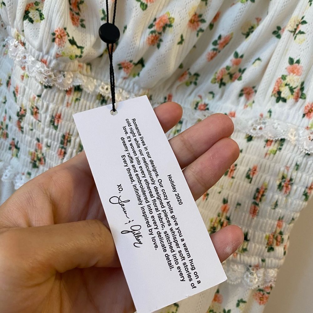 NWT For Love & Lemons Lola Pointelle Dress in Cream Floral Holiday 2020 Size XL - Picture 8 of 8